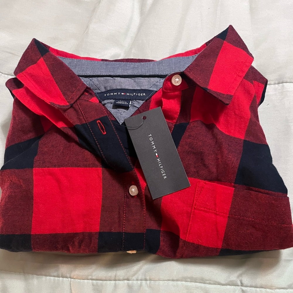 Never worn with tags Tommy Hilfiger half way button up shirt